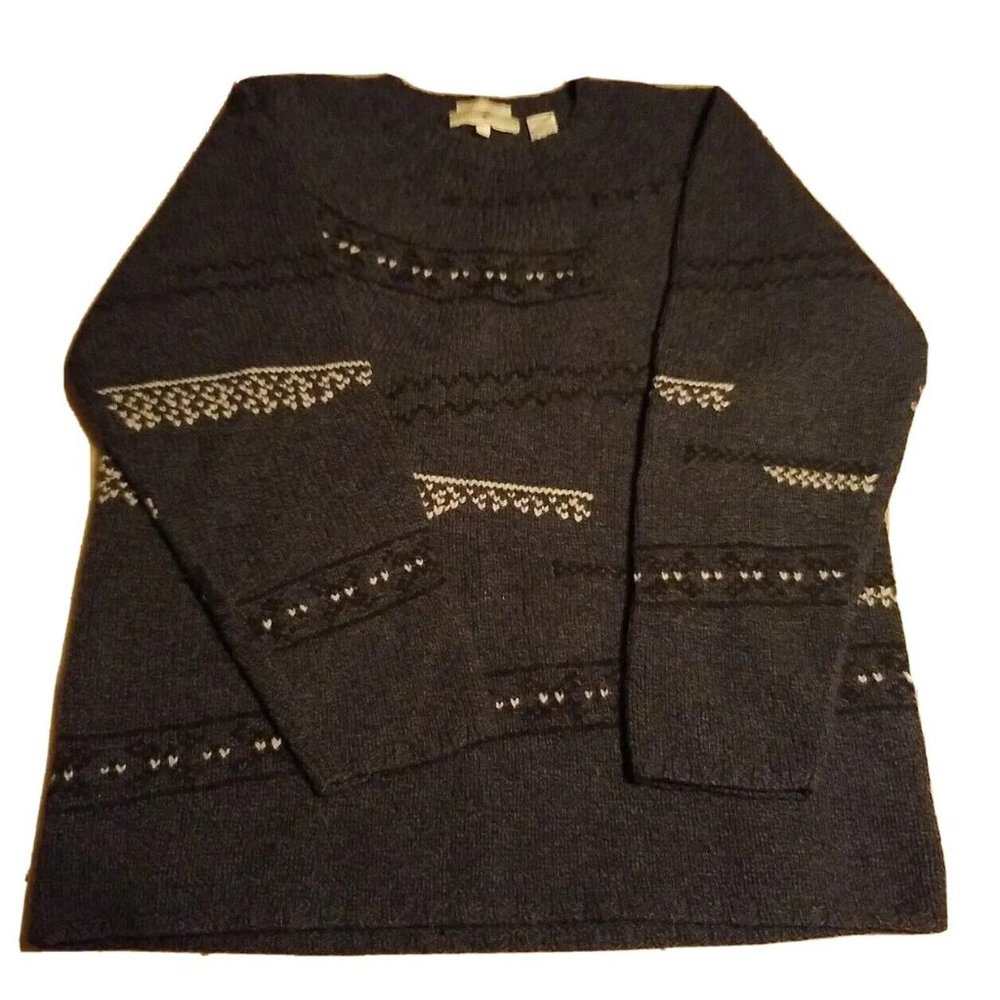 Joseph Abboud Mens Size Large Hand Knit Wool Sweater Blue VTG